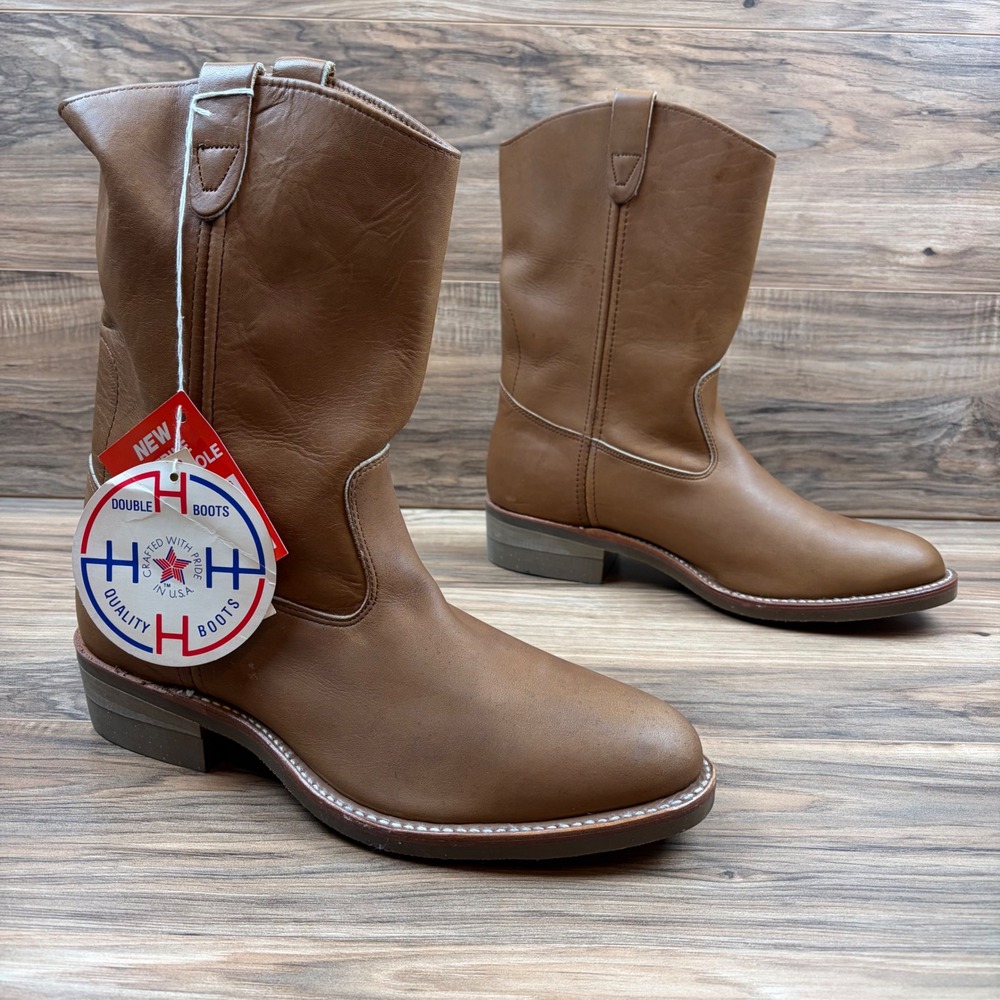 VTG Double H Men 12 EEE Wide Ranch 11" Wellington Boots 2555 Tan Made In USA NOS